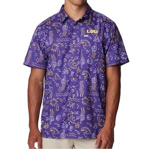 Columbia PFG LSU Super Slack Tide Button-Up Shirt (men's large purple)